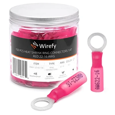Afbeelding van Wirefy 150 Stuks M6 Kabeloog Kabelschoenen Krimpkous Auto&#039;s Rond Connector Kit Geïsoleerd 0,5 1,5 mm²