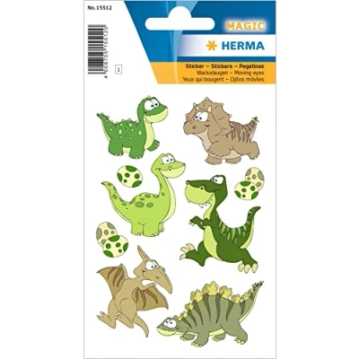 Afbeelding van HERMA 15512 stickers, dinosaurus, klein, groot, 9 stuks, wiebelogen, dierenstickers met schattig dino saurier motief, kinderetiketten voor fotoalbum, dagboek, poëziealbum, scrapbooking, verjaardag,