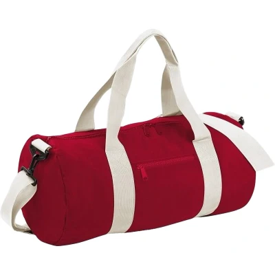 Afbeelding van Bagbase Gewoon Varsity Barrel / Duffle Bag (20 Liter) (Pakket van 2) (Klassiek rood/wit)
