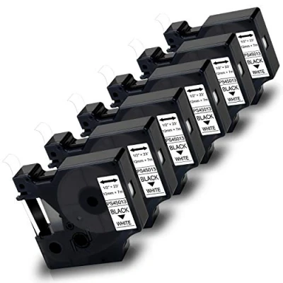 Afbeelding van Pristar 12mm Compatibele Schrijfband voor Dymo D1 45013 S0720530 1/2 Zwart op Wit LabelManager 160 210D 280 360D 420P 450 400 500TS PnP LabelWriter Duo LabelPoint 100 250, 6 stuks