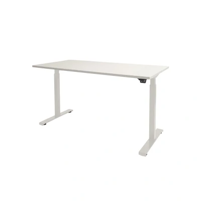 Afbeelding van Dextro basic zit/sta 180x90cm, electrisch hoogte verstelbare werkplek, T poot frame. Frame kleur wit (RAL9010) en blad krijtwit.