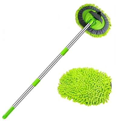 Afbeelding van Autowasborstel, telescoop, 120 cm, wasborstel, microvezel, koraal, chenille, autowasmop, 180 graden draaibaar, washandje met telescoopsteel, voor in de auto, caravan, camper