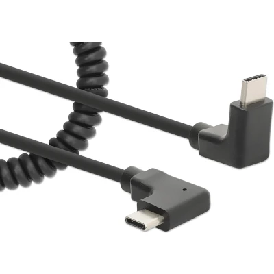Afbeelding van USB C naar kabel met uittrekbaar krulsnoer zwart 1m