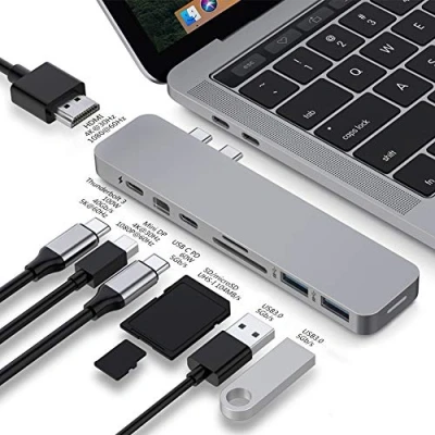 Afbeelding van Hyper Drive Pro Hub USB C Adapter Voor Apple Macbook 8in2 Multiport [HDMI, 2X C, Usb3.1, Mini Displayport Micro SD/Kaart] Space Gray
