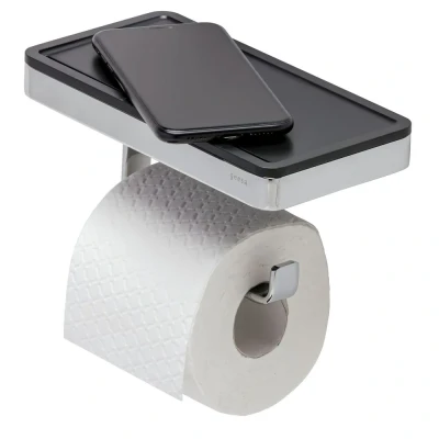 Afbeelding van Geesa frame toiletrolhouder met zwart planchet plat staf verchroomd messing 210 x 105 108mm lxhxd 918824 02 06