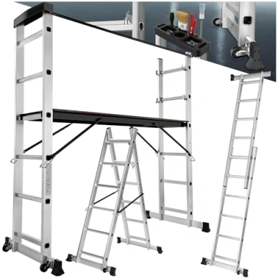 Afbeelding van tectake® 401668 Multifunctionele ladder Steiger stelling Werkhoogte 1m