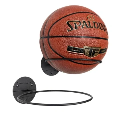 Afbeelding van PUERSI Basketbalhouder Wandmontage 2 Pack, Ball Display Stand Opslag Zwart Metaal, voor Voetbal Volleybal Tiener Jongen