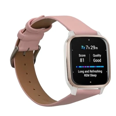 Afbeelding van kwmobile lederen horlogebandje geschikt voor Garmin Venu Sq 2 Music / polsband Echt leren smartwatch bandje Activity tracker horloge band in oudroze