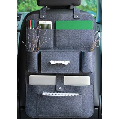 Afbeelding van Rugleuning Beschermer Auto Organiser vilt camper accessoire tas met Veel zak, 62 x 41cm Donkergrijs