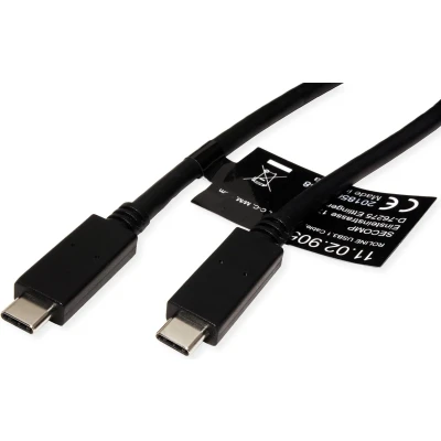 Afbeelding van ROLINE USB 3.2 Gen 2 kabel, met PD (Power Delivery) 20V5A, Emark, C C, M/M, zwar