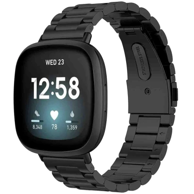 Afbeelding van Stalen bandje voor de Fitbit Versa 4 / 3 Sense (2) Zwart iMoshion Staal