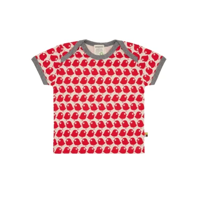Afbeelding van loud + proud Uniseks baby vogelprint, GOTS gecertificeerd T shirt, tomaat, 62/68 cm