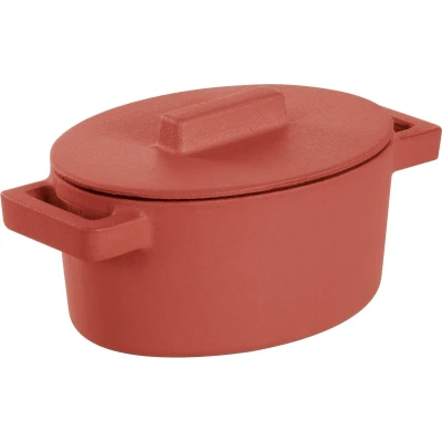 Afbeelding van Sambonet Braadpan Terra.Cotto Gietijzer Ovaal met deksel 13x10 cm Rood
