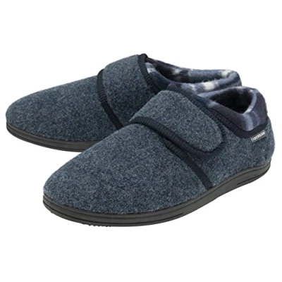 Afbeelding van DUNLOP Orthopedische pantoffels voor heren, verstelbaar, met klittenbandsluiting, diabetici (46, marineblauw, Numeric_46), 46 EU