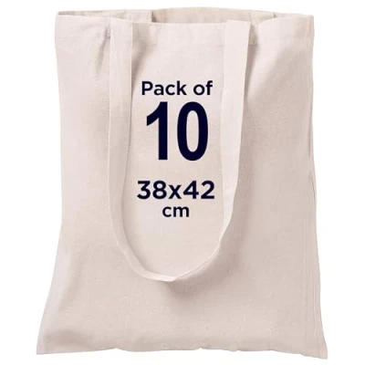 Afbeelding van CENTRIX 100% natuurlijk katoen boodschappentas 38 x 40 cm, 140 g canvas milieuvriendelijk super sterk wasbaar met 68 cm lange handgreep, 10 stuks, BAGS