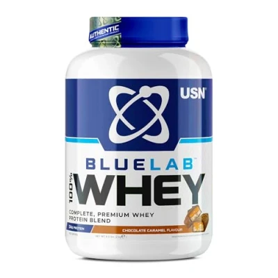 Afbeelding van USN Blue Lab Whey Protein, Premium Proteïnepoeder, wetenschappelijk ontwikkelde post workout spieropbouw proteïnepoeder met BCAA&#039;s, chocoladekaramel, 2 kg