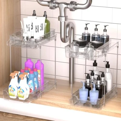 Afbeelding van Yocole 2 stuks transparant onder de wastafel, pull out ijsmachine, gootsteen, gootsteen organizer badkamer keuken
