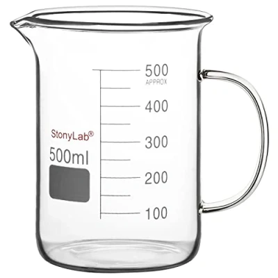 Afbeelding van stonylab Lab Beker Glas met Handvat, Borosilicaatglas Gegradueerde Lage Vorm Griffioen Handvat en Schenktuit, 500 ml