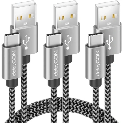 Afbeelding van deleyCON USB C Kabel SET (3 Stuks 0,5m 1m 2m) Nylon Oplaadkabel Datakabel Type Metalen Stekker Mobiele Telefoon &amp; Smartphone Opladen Synchroniseren