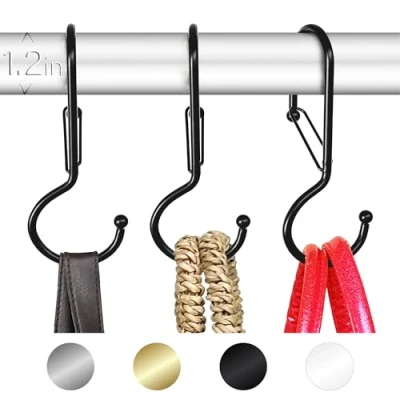 Afbeelding van BLAU MARITÉ 6 Tassenhanger. S gedraaide haak. 90 graden hanger. Handtashanger. haken in vorm met anti valsysteem. veiligheidsgesp. Voor staven een diameter tot 3 cm. (Twisted Zwart)