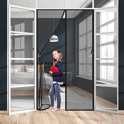 Afbeelding van magnetische Vliegengordijn hordeur 175 x 260 cm automatische sluiting eenvoudig te installeren voor balkondeur woonkamer schuifdeur terrasdeur Zwart A