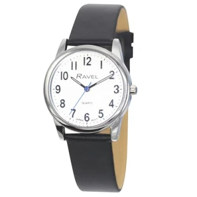 Afbeelding van Ravel Plus Heren alledaags horloge met extra lange levensduur en een lederen band van microvezels Japanse analoge kwarts RP001M Zwart/Zilverkleurig/Witte Wijzerplaat