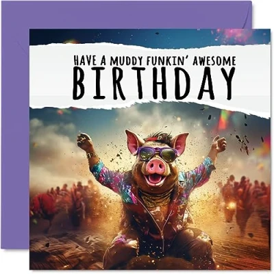 Afbeelding van Grappige verjaardagskaarten voor dames en heren Muddy Funkin&#039; Happy Birthday kaart broer, zus, zoon, dochter, neef, nichtje, bestie wor collega, 145 mm x grap, humor, plagerij,