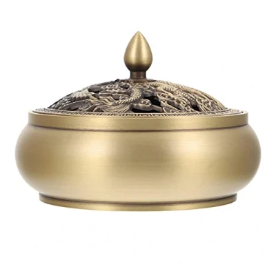 Afbeelding van Angoily Messing rookschaal met deksel retro wierookbrander koperen vat wierookhouder voor thuis theehuis ornament
