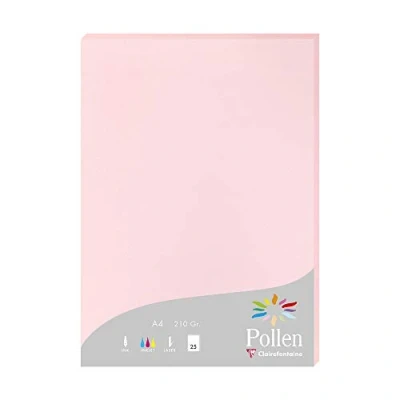 Afbeelding van Clairefontaine 24281C, doos van 25 vellen, A4 formaat (21 x 297 cm), 210 g/m², kleur: roze, uitnodigingspapier voor evenementen en correspondentie, Pollen serie, premium glad papier