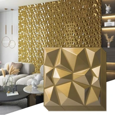 Afbeelding van Art3d 33 Stuks Pvc Wandpanelen 3D Diamant Muurpanelen muurpaneel TV Muur Achtergrond Slaapkamer Gaming Setup Woonkamer Lobby Bureau Goud