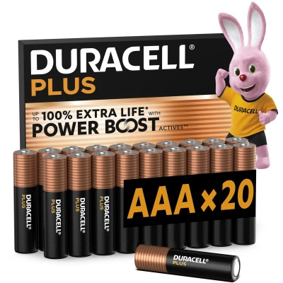 Afbeelding van Duracell Plus 100% Extra Life batterij PowerBoost AAA 20 stuks