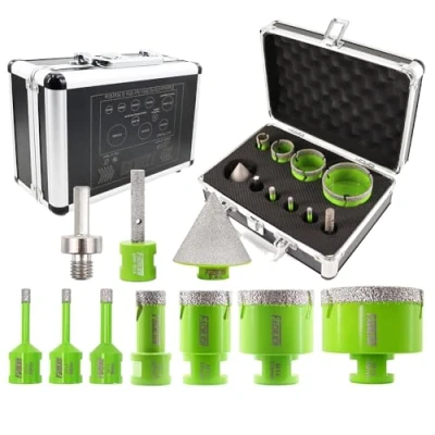 Afbeelding van Fachlich Diamond kernboorbits Set 10 pcs tegelgatzaagkit (6/6/8/20/35/50/58 mm+10f+50b+hex) met doos vacuüm geslepen M14 aansluiting voor tegelporselein graniet marmer
