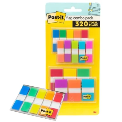 Afbeelding van Post it Vlaggen Combo Pack, 4 On The Go Dispensers/Pack, 120 .94&quot; breed en 200 .47&quot; brede vlaggen, diverse kleuren (683 XL1)