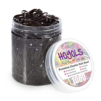 Afbeelding van Hoyols kleine haarelastiekjes bruin, premium plastic haarbanden voor meisjes, sterke flexibele elastiekjes, mini polybanden, vrouwen, kinderen, baby, bulk 1000 stuks