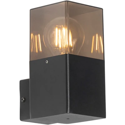 Afbeelding van QAZQA Moderne buiten wandlamp zwart IP44 met smoke glas Denmark