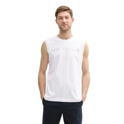 Afbeelding van TOM Tailor TANK MIT LOGO Top, Heren, Maat: Small, White