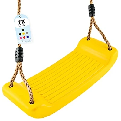 Afbeelding van GO!elements Schommelbank tuin kinderschommel outdoor indoor schommelzitje schommelplank schommel voor kinderen om te schommelen in hoogte verstelbaar antislip kleur: geel