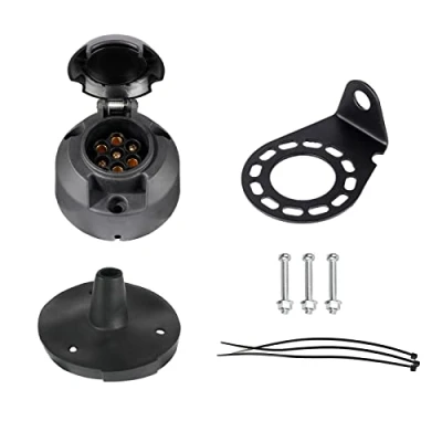 Afbeelding van BEIJISTAR 7 Polige Aanhanger Stekkerdoos, met Rubberen Afdichting en Metalen Montagebeugel, Conform ISO 1724, 12V Waterdichte Stekkerdoos Polige, Voor Vrachtwagen Caravan RV