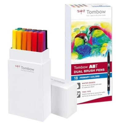 Afbeelding van Tombow ABT dual brush tekenpennen (set van 18) primaire kleuren