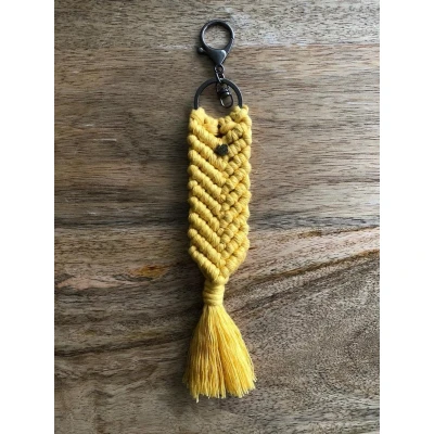 Afbeelding van sleutelhanger, macrame geknoopte sleutelhanger geel