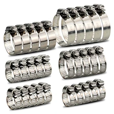 Afbeelding van InduSKY 30 stuks slangklemmen 6 51 mm bereik verstelbaar, 304 roestvrijstalen jubileumklemmen, diverse slangklemmen, pijpclips kit (6 12 mm, 10 16 13 19 25 21 38 27 maten)