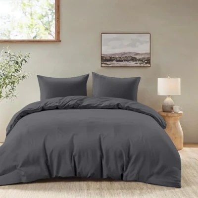 Afbeelding van Dreamzie Dekbedovertrek 240x220 cm met 2 kussenslopen 80x80 Donkergrijs volwassen bedset van 100 procent microvezel Gecertificeerd vrij chemicaliën (Oeko TEX)