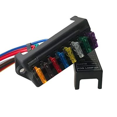 Afbeelding van QitinDasen Premium 8 Weg Zekeringdoos met Draad, 2 Ingang Uitgang Auto Zekeringkast, Standaard Blade Zekeringhouder, Circuit Zekeringblok, 10Pcs Gratis Meszekering (12V/24V/32V/48V)