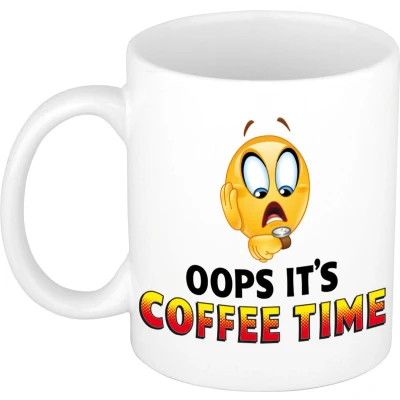 Afbeelding van Oh no its coffee time cadeau mok / beker wit collega feest mokken