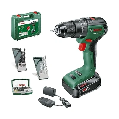 Afbeelding van Bosch Home and Garden accuboorhamer UniversalImpact 18V 60 (Boren en schroeven in hout metaal of klopboren metselwerk; 42 boren; 1 accu 2,0 Ah; 18 Volt System; opbergkoffer) Amazon Editie