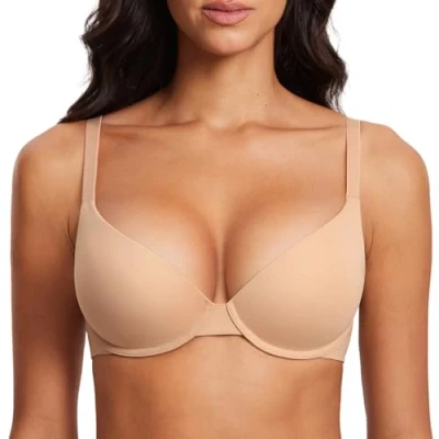 Afbeelding van DOBREVA Vrouwen Push Up T Shirt Bra Underwire Gewatteerde BH&#039;s Plunge Volledige dekking Warm Beige 80B