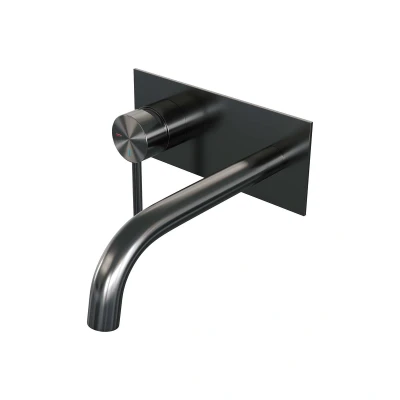 Afbeelding van Brauer gunmetal Edition Wastafelmengkraan inbouw gebogen uitloop rechts hendel lang smal afdekplaat model A2 PVD geborsteld