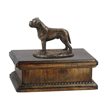 Afbeelding van Art Dog Custom Mama Sitting Statue Memorial Urn Handgemaakt koud gegoten brons op berkenhouten voet 24,5x29x21cm 5l Bullmastiff