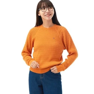 Afbeelding van Tommy Hilfiger Dames CO Cable C NK Sweater WW0WW41142, Trui, Oranje, XS, Oranje (Herfst Oranje), XS