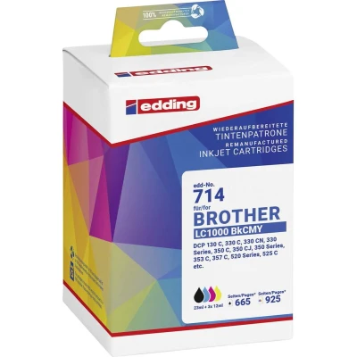 Afbeelding van Edding Inktcartridge vervangt Brother LC1000BKCMY Compatibel Zwart, Cyaan, Magenta, Geel EDD 714 18